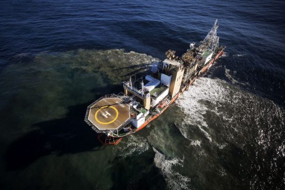 The Mafuta exploration vessel dredges the seabed at depths of around 150 meters off the Namibian coast. Picture: Simon Dawson/Bloomberg