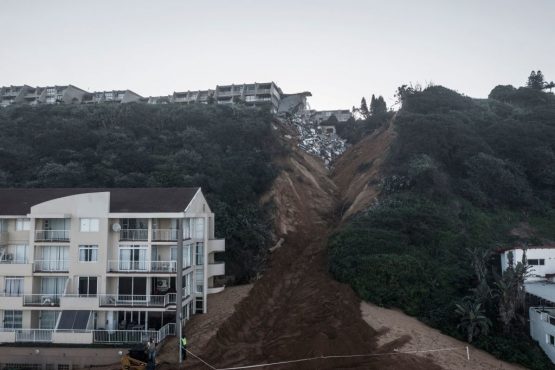Destruction at Umdloti north of Durban during the KwaZulu-Natal floods in April. Image: Marco Longarl/AFP via Getty Images