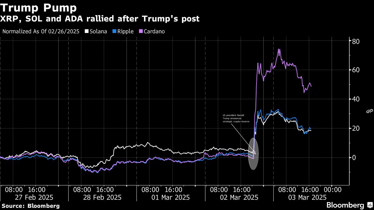 Crypto prices sink on Trump reserve skepticism, tariff concerns - Moneyweb