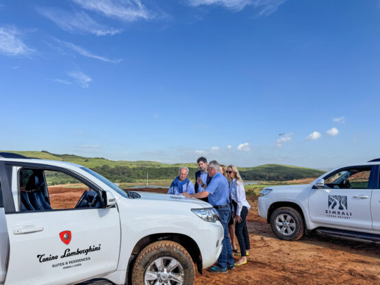 Executives from Tonino Lamborghini and IFA Hotels & Resorts touring the Zimbali Lakes development site earlier this month. Image: Supplied